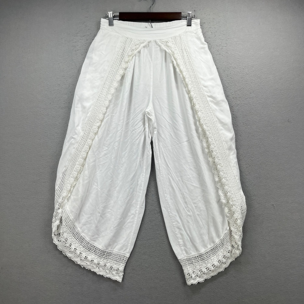 Joi Beachwear By Japna Pants Womens Large White Lace Trim Tulip Hem Boho Beach